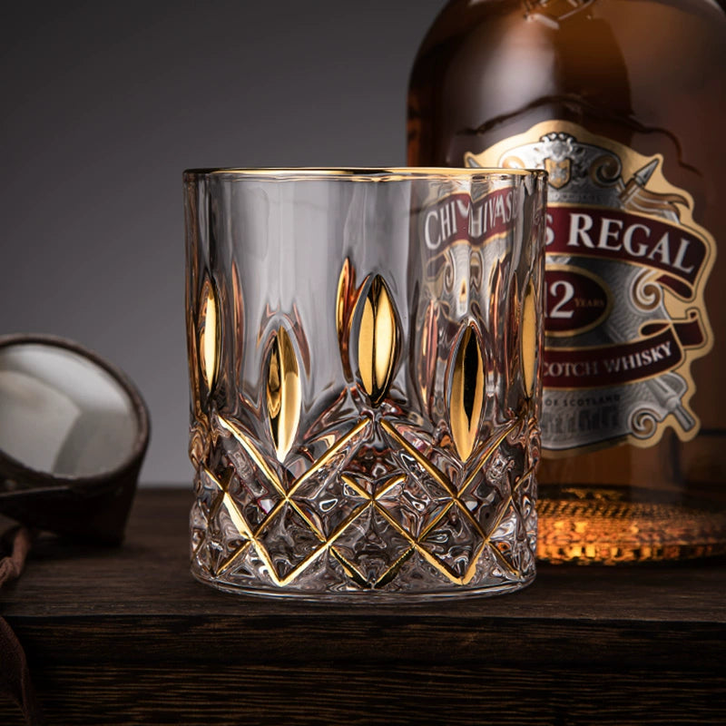 Luxury Hand-painted Whiskey Glass with Real Gold